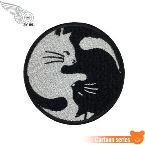 Cute Cat embroidered iron on patch funny cartoon vest custom made patches for hats clothing free shipping