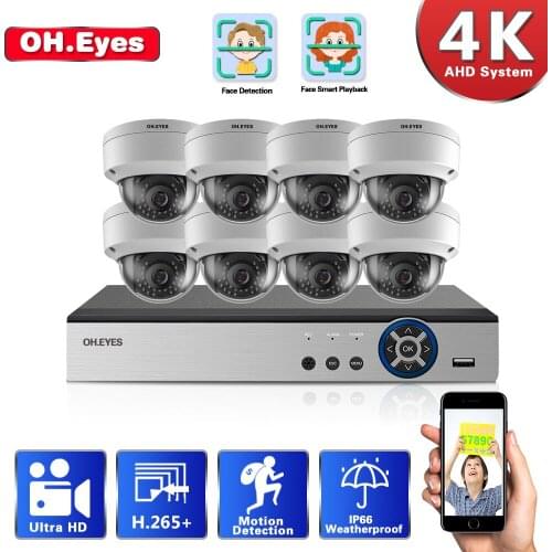 H.265 8CH DVR CCTV System 4K HDMI AHD DVR 8PCS 8.0MP IR Outdoor Security Waterpfoof Camera Surveillance Kit Mobile Phone Remote