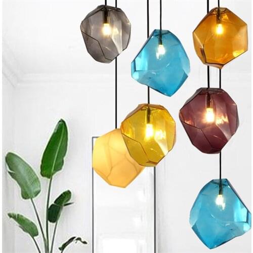 Modern Nordic Candy Color Ice Glass Lighting Ceiling Hanging Lamp Pendant Light For Restaurant Dining Room Cafe Bar Store Hall