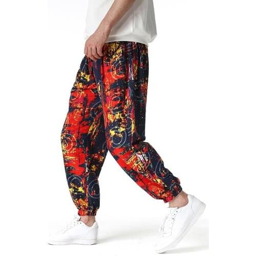 Fashion Graffiti Swirl Print Joggers Pants Men 2021 Summer Cotton Linen Jogging Sweatpants Men Harajuku Streetwear Casual Pants