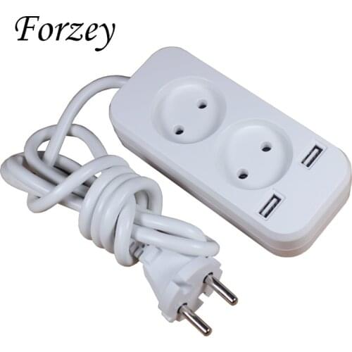 2019 new 2 slot European 2A 5V USB extension socket with 1.5m CCA cable FE-03-1.5
