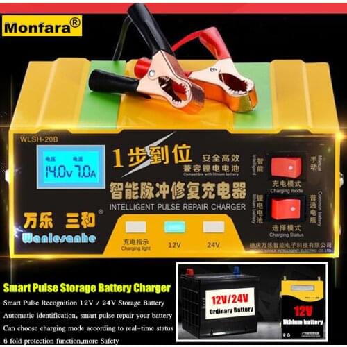 180W Smart Automatic 12V/24V Car Storage Battery Charger LCD 5-stage Intelligent Pulse Repair Lead Acid Lithium Battery 3-150AH