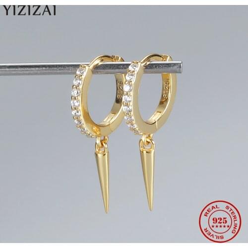 YIZIZAI Genuine 925 Sterling Silver Gothic Punk Style Geometric Zircon Earrings Womens Daily Matching Hoop Earrings Jewelry