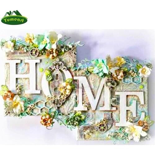 Yumeart 5D DIY Diamond Painting by Number Home Sweet Home Full Square Needlework Diamond Embroidery Mosaic Flower Decorations