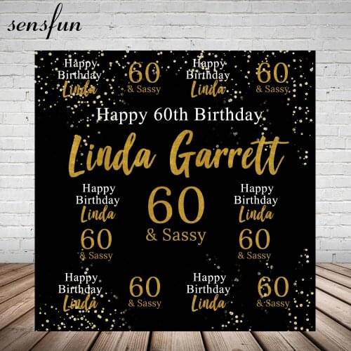 Sensfun Happy 60th Birthday Party Backdrop White Gold Glitter Letters Black Photography Backgrounds For Photo Studio 7x5FT Vinyl