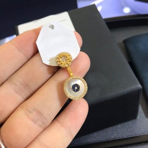 Brand 1:11 Piece High Quality Fashion Yellow Gold Color Lucky Eye Earring with White Nacre Zircon 1pc for Women Brand Jewelry