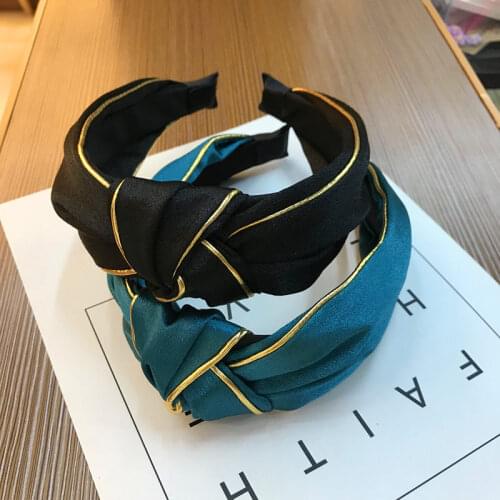 Golden Trim Solid Colors Headband High Quality Lace Wholesale Classic Hairband Fabric Floral Turban Cross Knot Hair Accessories