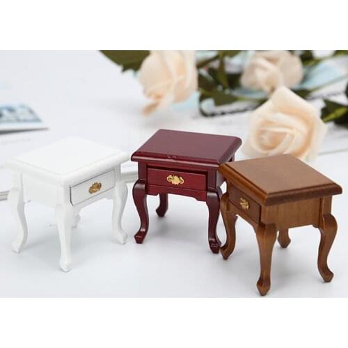 1/12 Wooden Dolls House Bedside Cabinet Nightstand Miniature Furniture Bedroom Decoration