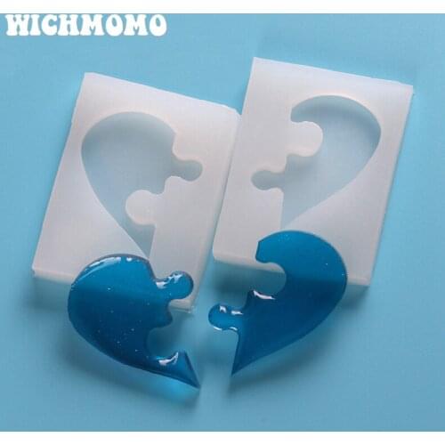 2019 New 1Pair Craft DIY Transparent UV Romantic Lovers Heart Collage Resin Liquid Silicone Combination Molds for Making Jewelry
