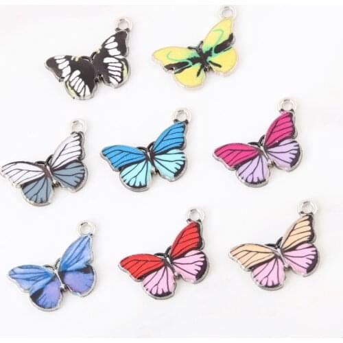 10pcs Contrast Color Butterfly Charms Colourful Enamel Butterfly Pendants Small Animal Findings DIY Handmade Jewelry Accessories
