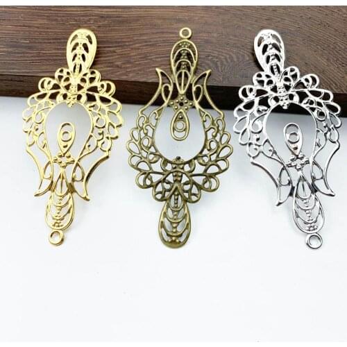 10 pcs/lot 33x73mm Metal Filigree Big Flower Slice Charms base Setting Jewelry DIY Components Findings