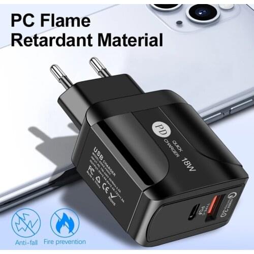 18W PD USB Charger Quick Charge 3.0 5G USB C Type C Fast USB Mobile Phone Chargers For iPhone 12 Mini 11 Pro Samsung EU Charger