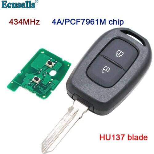 2 Button Remote Key Fob 433MHz 4A PCF7961M chip for Renault Duster Dokker Trafic Master 2013-2017 HU137 blade