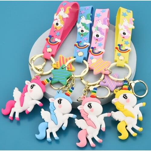 2021 Colorful Unicorns Key Chain for Women Toys Childrens Gilrs Keychain Backpack Keychian Trend Key Ring New Year Gifts Female