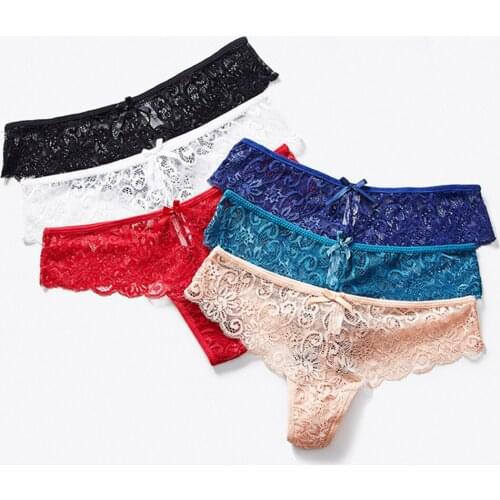 3pcs/Set Panties Woman Lace Sexy G-String Briefs Lingerie Low Waist Crotch Cotton Woman Thong T-back Female Underwear For Woman