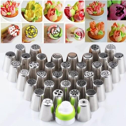 37pcs Russian Pastry Nozzles For Cream Icing Piping Nozzles Cake Decoration Tips Leaf Tulip Rose Cake Nozzles Tips Confectionery