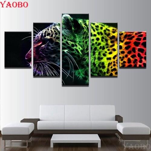 5D Diamond Embroidery 5pcs Color Animal Leopard Diy Diamond Painting Cross Stitch Full Square/Round Mosaic Rhinestone Pictures