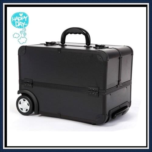 EMS Free Shipping Professional Aluminum Case Cosmetic Box Makeup Case with wheels BLACK