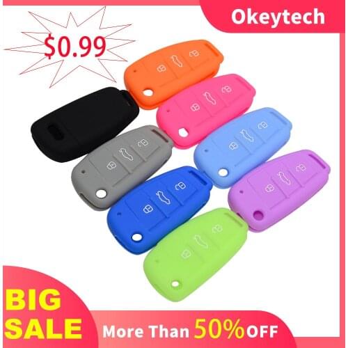 OkeyTech 3BT Silicone Car Key Case For Audi A3 Q2L Q3 S3 RS3 A4 A6 A6L A8 Q7 A5 Q5 C5 C6 B6 B7 B8 80 A2 Key Holder Accessories