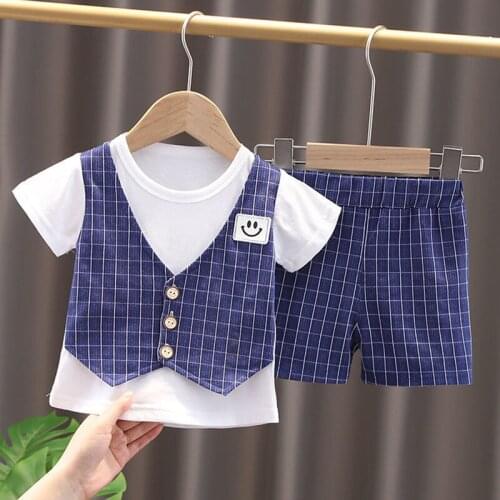 Children Sets 2021 Summer New Cartoon Striped Top Two-piece Fashion Boy Sports T-shirt Shorts Suit