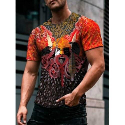 Trendy Viking Pattern Men 3d T Shirt Fashion Street Skull Head Printed Short Sleeve Loose Tees Round Neck Male Clothes T Shirts