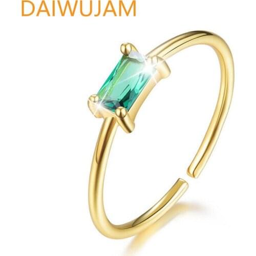 DAIWUJAN Rectangle Cubic Zircon Rings for Women 925 Sterling Silver White Green Blue Red Crystal Statement Wedding Party Jewelry