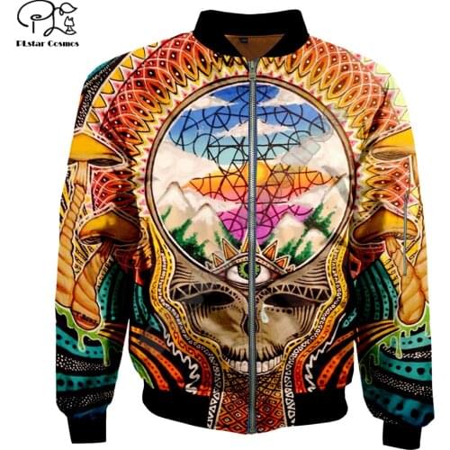 Men Bomber Jackets Funny trippy skull eyes 3D Print Warm Long Sleeve Flight Jacket Thick Casual coat unisex Harajuku Streetwear