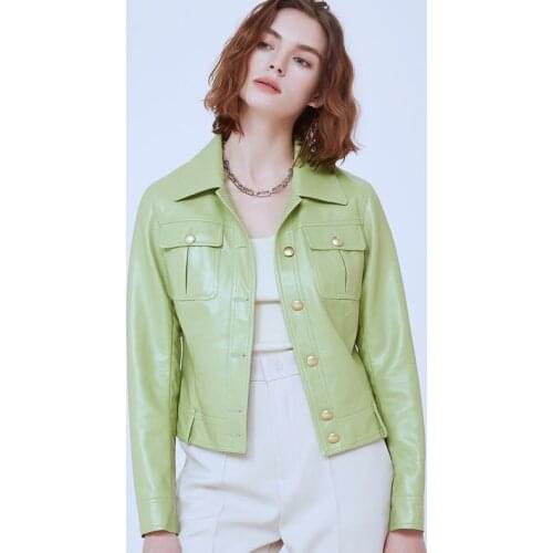 Spring Autumn Retro Bright Color Short Leather Jacket Womens Metal Buttons Full Sleeve Slim PU Faux Leather Coat Outerwear 2021