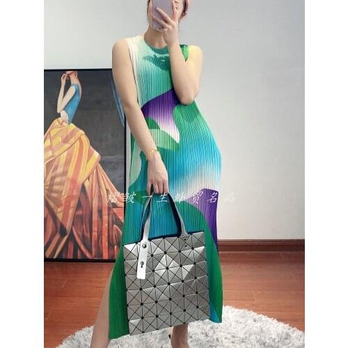 HOT SELLING Miyake High quality pleated one-piece dress print long dress IN STOCK