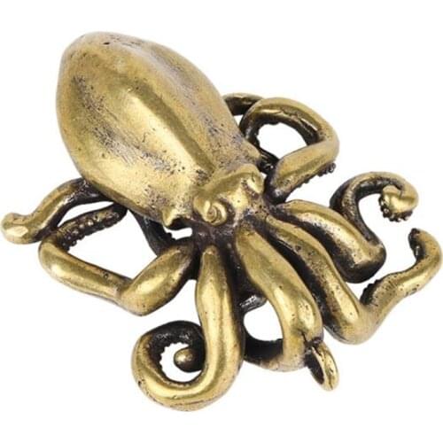 3D Brass Octopus Mini Casting Animal Figurine Solid Metal Sculpture Home Office Room Desktop Decoration Collect Ornaments Gifts