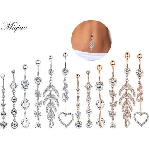 Miqiao 6pcs Hot Sale Creative Diamond Leaf Love Suit Belly Button Nail Exquisite Piercing Jewelry