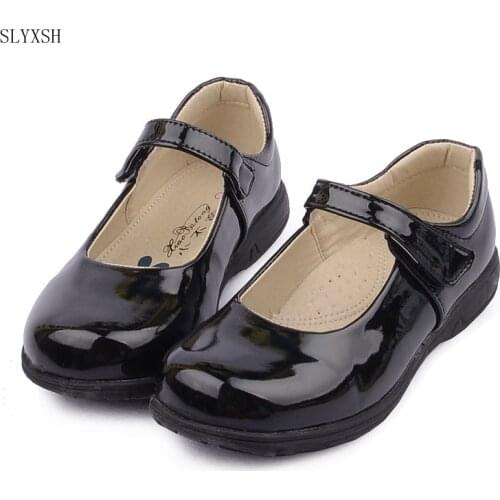 SLYXSH Spring and Autumn model new girls shoes students show school uniform shoes little girl black white princess single shoes