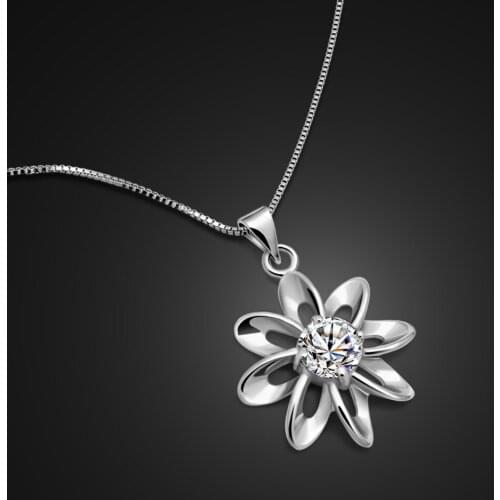 Fashion Elegant 100% 925 Sterling Silver Flowers Pendant Necklace Womens Beauty Choker Jewelry Lovers Gifts