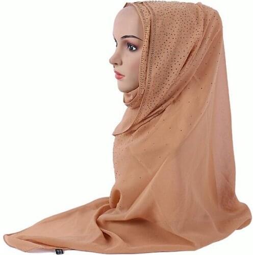 H1227 fashion big size bubble chiffon muslim long scarf with rhinestones, islamic hijab scarf,fast delivery