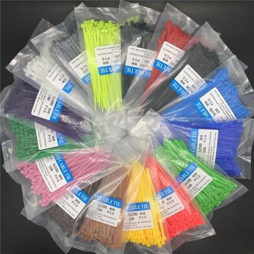 100pcs/bag 16 Color 2.5mmx100mm 2.5mm*100mm Self-Locking Nylon Wire Cable Zip Ties Cable Ties White Black Organiser Fasten Cable
