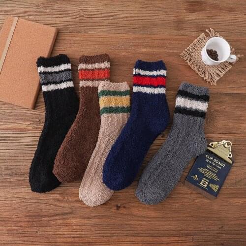 Peonfly Thicken Winter Men Socks Harajuku Embroidery Cartoon Pictures Stripe Fawn Soft Home Room Floor Meias Christmas Gift