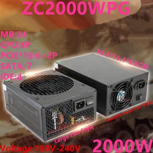New PSU For ZhongCheng Video Card Power Supply 2000W Power Supply ZC2000WPG