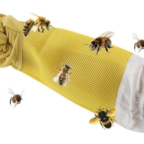 Yellow Sheepskin Breathable Yellow Mesh Bee Glove Ventilated Professional Anti Bee For Apiculture Beekeeper Beehive
