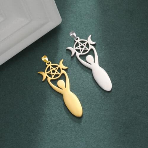 EUEAVAN 20pcs Vintage Triple Moon Goddess Wicca Pentagram Stainless Steel Charms For Necklace Gifts For Men Women