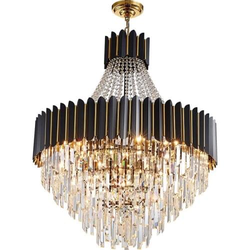 Luxury K9 Crystal Chandeliers Lighting For Villa Hotel Lobby Black Personality Restaurant Iron Art Pendant Lamp Free Shipping