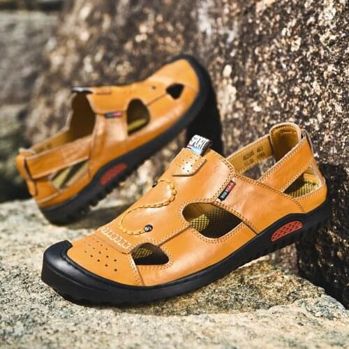 Sandles mens summer sandals leather classic roman outdoor handmade hiking walking hole shoes dress platform sandalia masculina