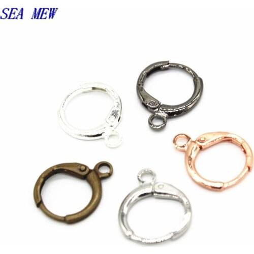 SEA MEW 250 PCS 11*15mm 6 Colors Plated Brass Ear Hook Clasp Charms Earring Ear Wires For Jewelry Making