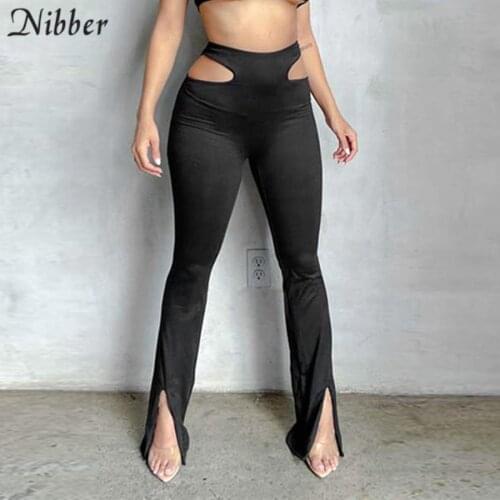 Nibber Sexy Hollow Out Summer Women Pants Hipster Skinny Flare Leg Trousers Ankle Side Split Female Streetwear Disco Hot Deals