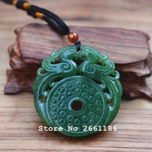 Certificate)Natural HETIAN Stone Pendant Both Sides Carved Phoenix Peace Buckle Pendant Necklace Mens Nephrite Jades Jewelry