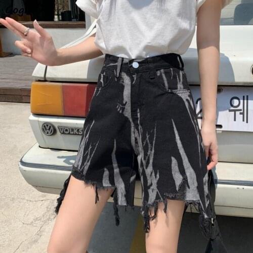 Tie Dye Fur-lined Denim Shorts Women Chic Asymmetrical High Waist Streetwear Hip Hop Casual Street Style Students Vintage Trendy