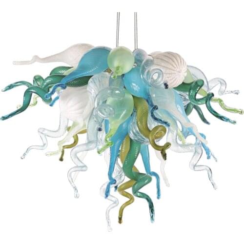 Modern Hand Blown Glass Chandelier 28 by 16 Inches Nordic Hanging Lamp Mulitcolor Lighting for Office Living Room Dining Room