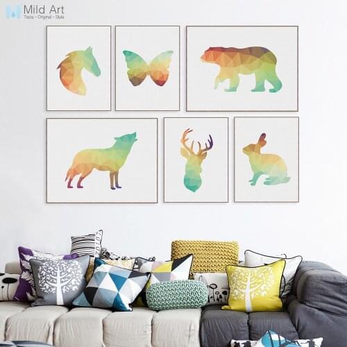 Modern Original Geometric Abstract Animal Bear Horse Lion Movie Canvas A4 Print Poster Wall Picture Home Decor Painting Custom