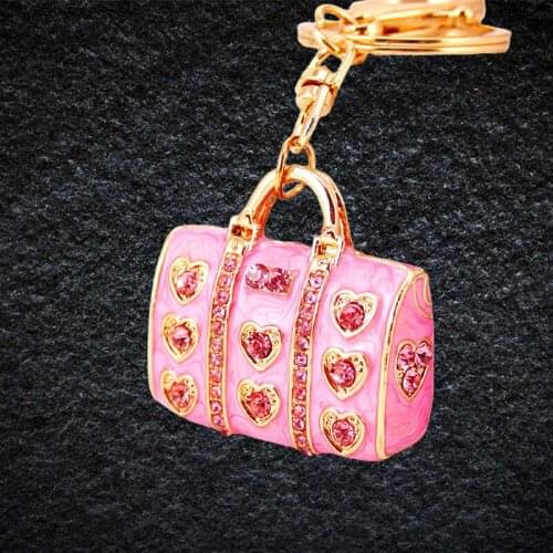 Rhinestone-Crystal Enamel Heart Handbag Keychains Stylish Purse Bag Buckle Pendant For Car Keyrings Key Chains Holder Women