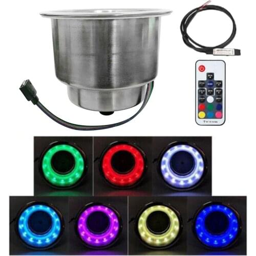 LED Light Stainless Steel Drink Cup Holder Remote for Marine Boat Car RV