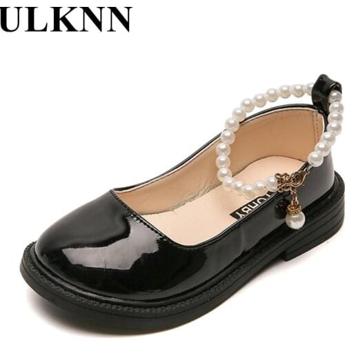 Kids Leather Shoes Princess Mary Jane Shoes Girls Round Toe Pearl Chain Small Leather Shoes White Black Shoes For Students
